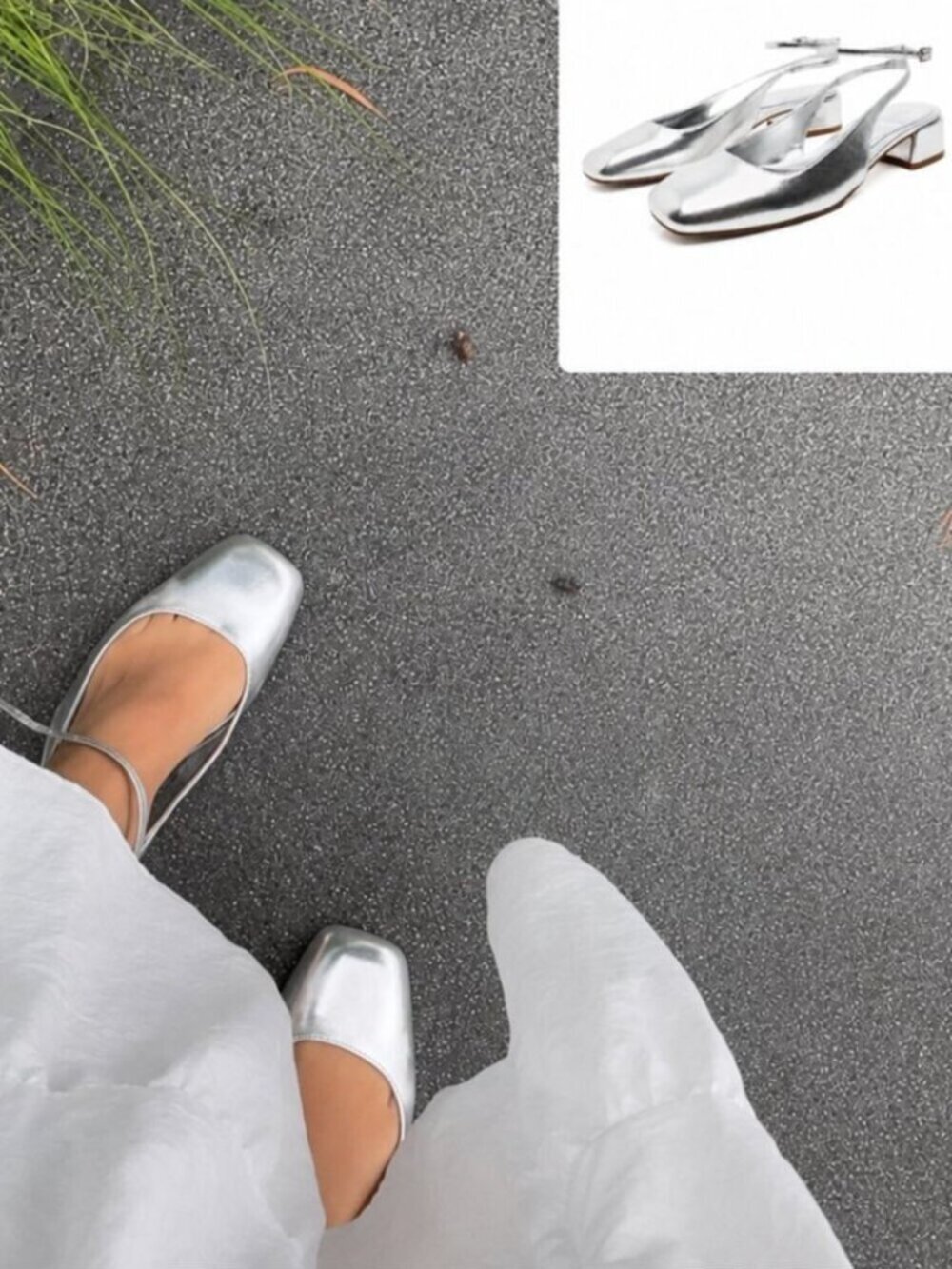 Zara Block Heel Ballerina Square Toe Slingback Heels Silver Size 40/9-9.5